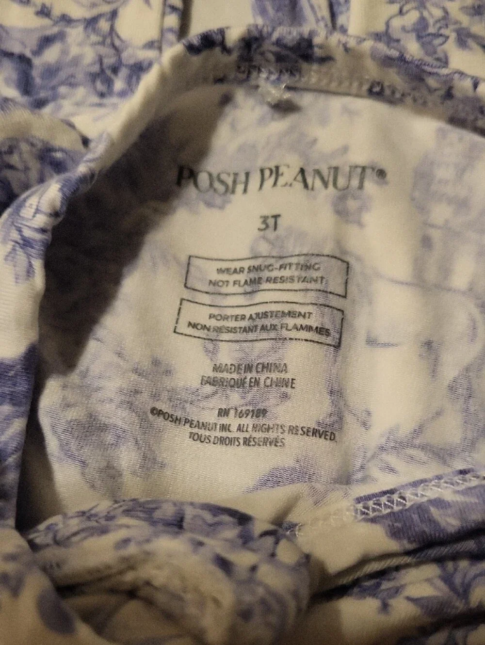 Posh Peanut White and Blue Floral Zip Footie Pajamas